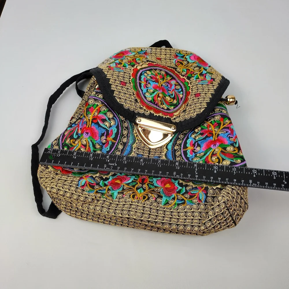 Embroidered mexican‎ floral multicolor handmade bagpack 100% mexican art new